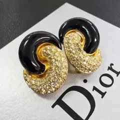 Dior ディオール イヤリング ヴィンテージ ラインストーン 金 黒 大ぶり