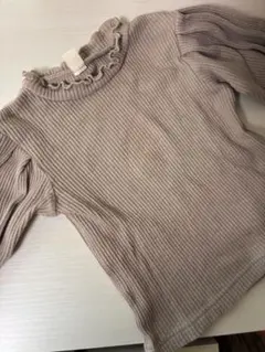 長袖カットソー フリルネック リブ素材