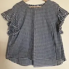 ＊*＊様 フリル付き黒白ギンガムチェック半袖シャツ