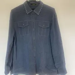 【美品】　レリアンleilian ネイビーシャツ　襟スタッズ　M Lのサムネイル