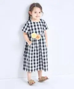 ペアマノン　100センチ　総柄フレンチスリーブワンピース　ブラックチェック　新品