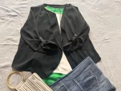 五分袖　レディース　黒 シフォン羽織　カーディガン