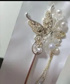 着物髪飾り ゴールド簪 蝶々、梅の花、パールかんざし 上品 フォーマル簪