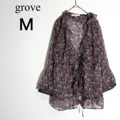 グローブ シフォンカーディガン 花柄 フリル リボン M 長袖のサムネイル