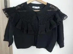 ZARA ザラ　フリル　カーディガン　5部袖　ブラック トップス