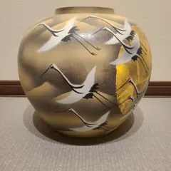 陶器 花瓶 鶴 雉 桜 松 金彩 貫入 壺 陶器 花瓶 鶴 雉 桜 松 金彩 貫入 壺 - メルカリ