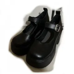 厚底 靴 ブラック ハイヒール カジュアルパンプス 黒 ベルト ゎ