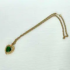 グリーンカラー ゴールド ネックレス ペンダント レディース 楕円トップ