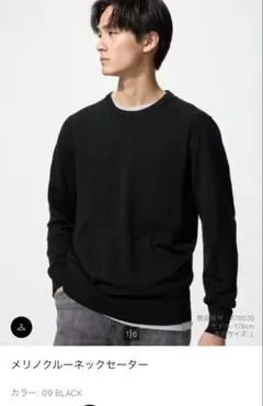 メリノクルーネックセーター L ブラック