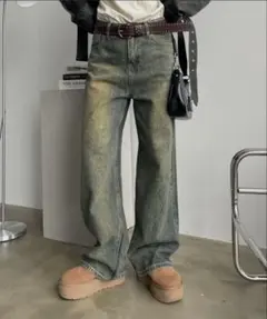 ラインストーン付き ワイドデニムパンツのサムネイル