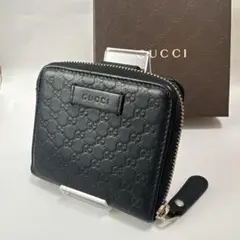 【美品】GUCCI グッチ 財布 マイクロシマ 二つ折り ブラックレザー上品大人