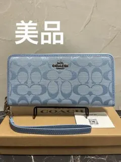 ✨️美品✨COACH ロゴパターン 長財布 ライトブルー