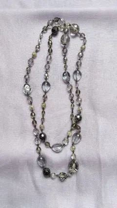 ロングネックレス 透明・黒・黄 ビーズ