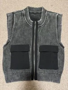 ブラック/グレー ニットベスト ジッパー付き