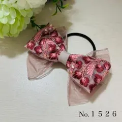 リボンヘアゴム 花柄 ピンク ハンドメイド No.1526