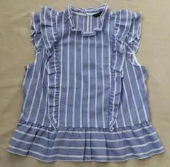 ザラ　ZARA BASIC　フリルブラウス　ストライプ　Sのサムネイル