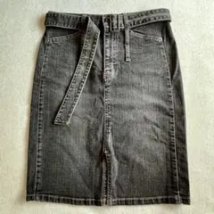 【コムサイズム】 デニム タイトスカート ダークグレー スリット ベルト付き S