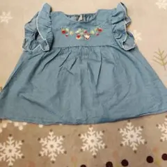 petit main デニムいちご刺繍トップス