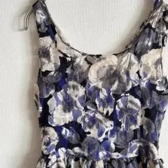 美品✨️【XS】花柄 レースミニワンピース ブルー×グレー チュニック 大人女子