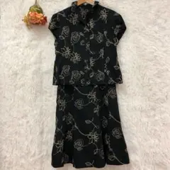 ★ベルハウス★セットアップ スカート ブラウス【L】ブラック 花柄 半袖