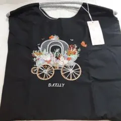 刺繍トートバッグ(Ｍ)　エコバッグ　ブラック×花車柄