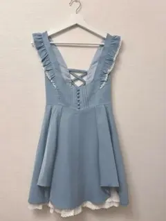 Secret Honey ショルダーフリルバックレースアップジャンパードレス