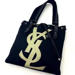 イヴサンローラン カハラ トートバッグ キャンバス ブラック YSL ロゴ希少色