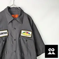 RED KAP　USAワークシャツ　半袖シャツ　企業ロゴ　バックプリント　グレー