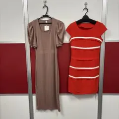 赤とベージュのカットソーワンピース2点セット