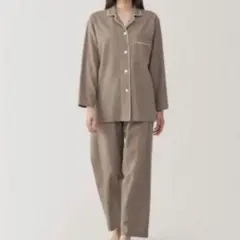 無印　脇に縫い目のないフランネルパジャマ婦人M ブラウン 綿100% 上下
