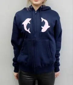 Labyrins Two Dolphins Zip Hoodie Navy