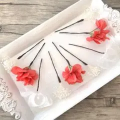 No.15 朱色♡紫陽花♡カスミ草♡リボン♡髪飾り♡ヘッドパーツ♡ハンドメイド♡