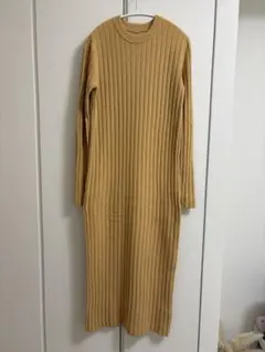 ミラオーウェン　リブ編みベージュ長袖ロングワンピース　サイズ1