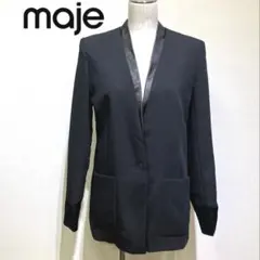 ⭐︎新品⭐︎maje ブラック　ノーカラージャケット サイズ38 レザー　サテン