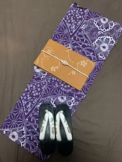 ◆高級綿変わり織り◆涼し桜組木の紫古典浴衣◆大人ゆかた◆新品　呉服店購入