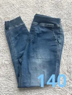 140 デニム風ウエストゴムロングパンツ