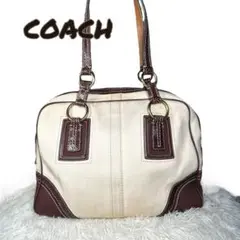 COACH ハンドバッグ キャンバス ボストン トートバック ブラウン 大容量
