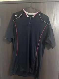 Mizuno ボタン付きポロシャツ ネイビー/レッド 野球 練習 試合 ミズノ