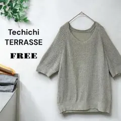 テチチテラス フリー 薄い緑 グリーン メッシュ サマーニット シンプル 無地