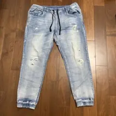 ライトブルー ダメージデニムパンツ　Lサイズ