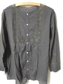 ニーム　NIMES 茶　レース　コットン長袖ブラウス