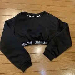 SHEIN lucky art クロップドスウェット トレーナー ブラック