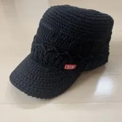 CHUMS 黒 ニット帽 つば付き編み込みデザイン