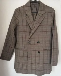 ブラウン系チェック ダブルブレスト テーラードジャケット
