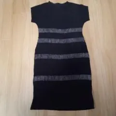 specchioスペッチオフレンチ袖ひざ丈チュニックワンピース 黒