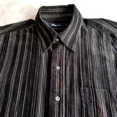 Navy ダークグレー ストライプ 長袖シャツ　綿素材100%コールテン生地