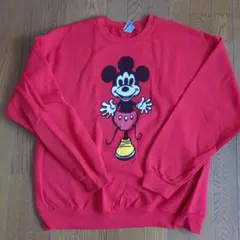 ミッキーマウス プリント 赤 スウェット