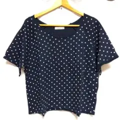 SM2サマンサモスモス*水玉 半袖Tシャツ 紺×白