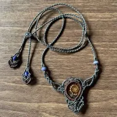 アンモナイト マクラメ編みチョーカー 灰青