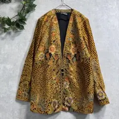 総柄 インドネシア刺繍 ヴィンテージ ジャケット 花柄 民族柄 ゴールド 高級感のサムネイル